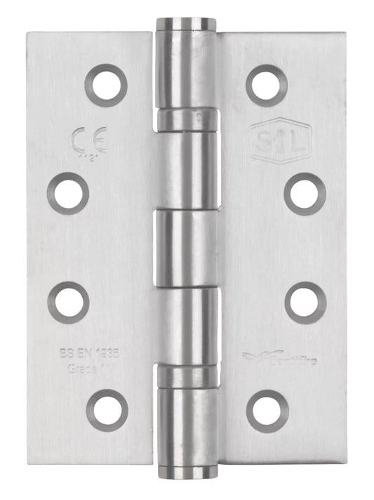 SMITH & LOCKE SATIN STAINLESS STEEL GRADE 11 FIRE RATED BALL BEARING HINGES 102MM X 76MM 3 PACK