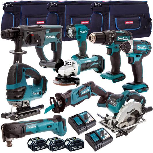 Makita 18V 9 Piece Combo Kit with 3 x 5.0Ah Batteries & Charger T4TKIT-196