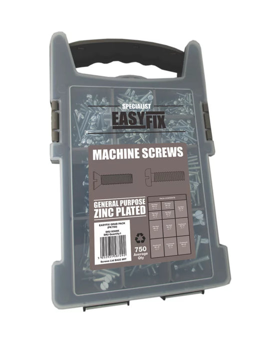 EASYFIX BRIGHT ZINC-PLATED MIXED MACHINE SCREWS 750 PIECE SET (8386K)