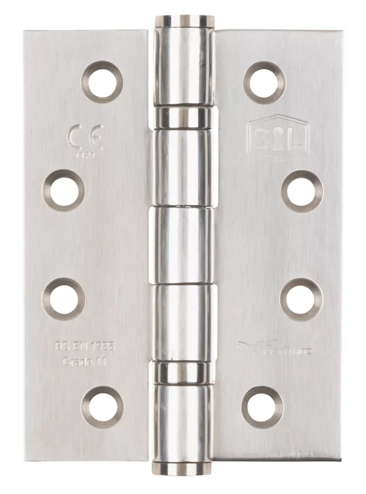 SMITH & LOCKE POLISHED STAINLESS STEEL GRADE 11 FIRE RATED BALL BEARING HINGES 102MM X 76MM 3 PACK