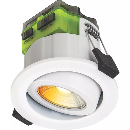 LUCECO FTYPE MK 2 ADJUSTABLE CYLINDER FIRE RATED LED DOWNLIGHT DIM TO WARM & CCT WHITE 4-6W 675/690LM