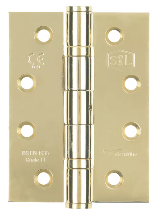 SMITH & LOCKE ELECTRO BRASS GRADE 11 FIRE RATED BALL BEARING HINGES 102MM X 76MM 3 PACK