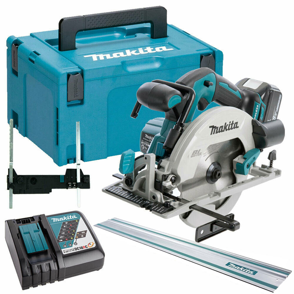 Makita DHS680Z 18V Brushless Circular Saw + 1 x 5.0Ah, Charger, Rail, Adapter & Case