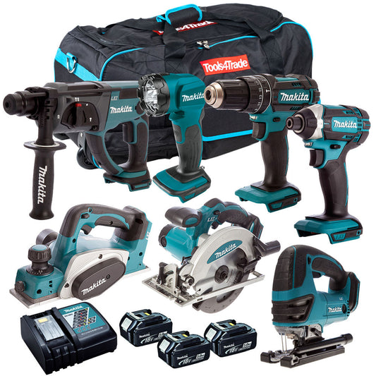 Makita DLXT4T7068 18V LI-ION LXT 7 Piece Kit With 3 x 5.0Ah And Duffle Tool Bag