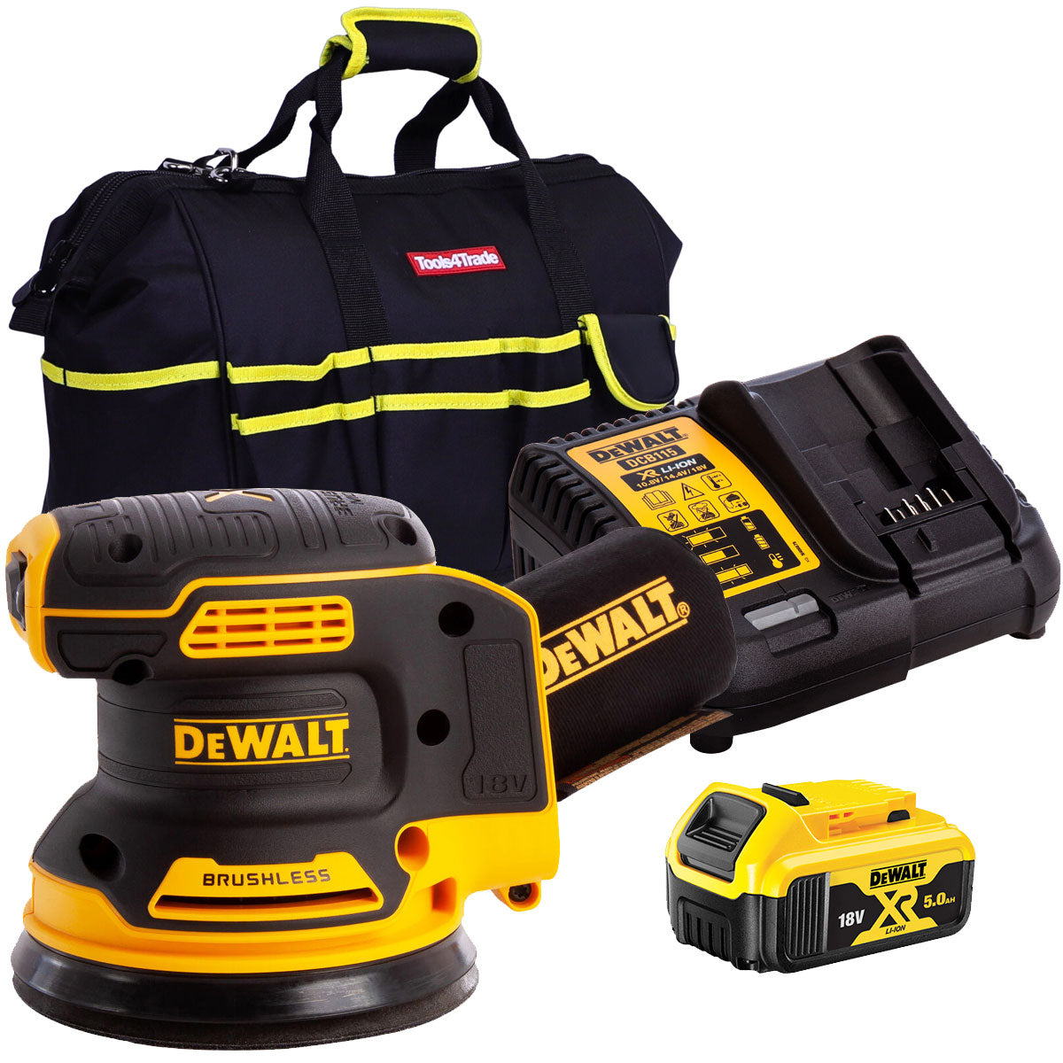 DeWalt DCW210N 18V Brushless 125mm Random Orbital Sander with 1 x 5.0Ah Battery & Charger in Bag