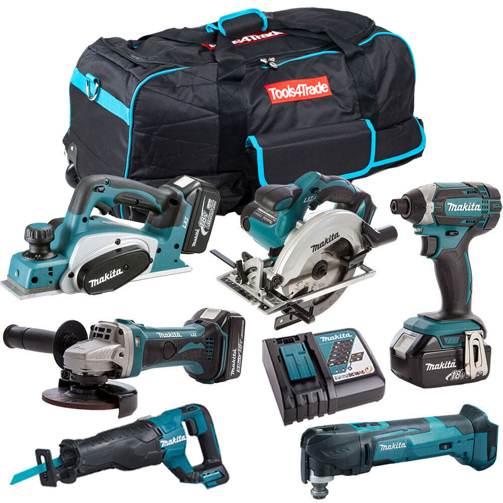 Makita 18V 6 Piece Power Tool Kit with 3 x 5.0Ah Batteries & Charger T4TKIT-186