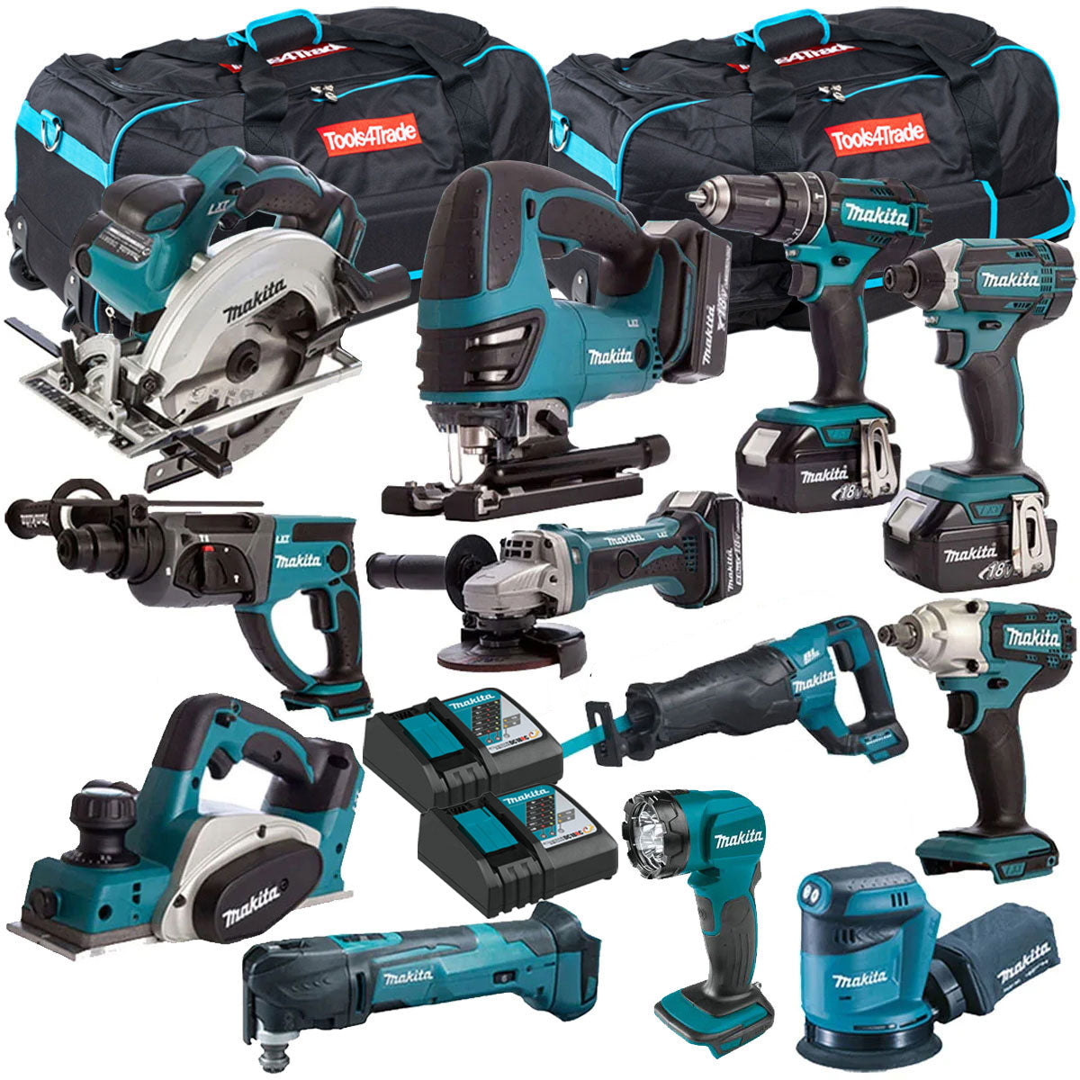 Makita 18V 12 Piece Cordless Kit with 4 x 5Ah Batteries T4TKIT-255