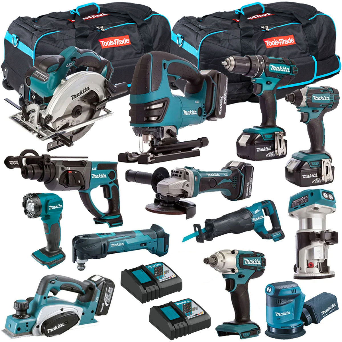 Makita 18V 13 Piece Cordless Kit with 5 x 5Ah Batteries T4TKIT-254