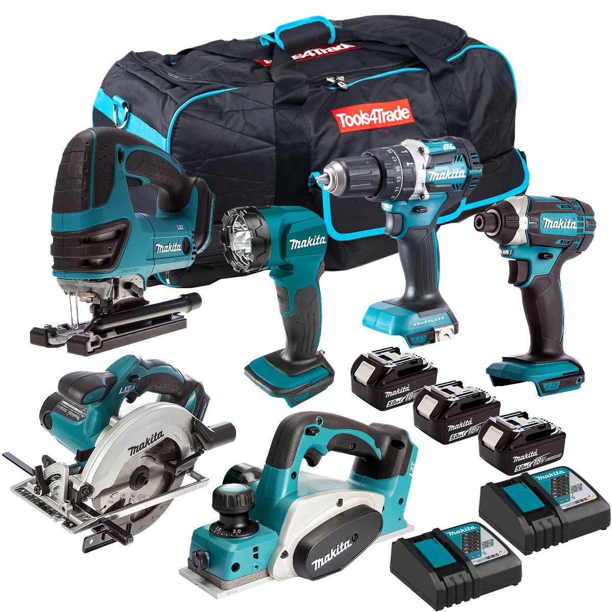 Makita 18V 6 Piece Tool Kit 3 x 5.0Ah Batteries & Charger T4TKIT-7341