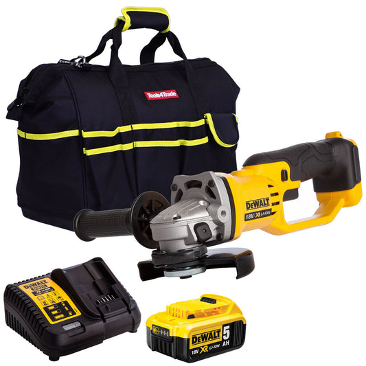 DeWalt DCG412N 18V 125mm Angle Grinder with 1 x 5.0Ah Battery Charger & 18" Bag