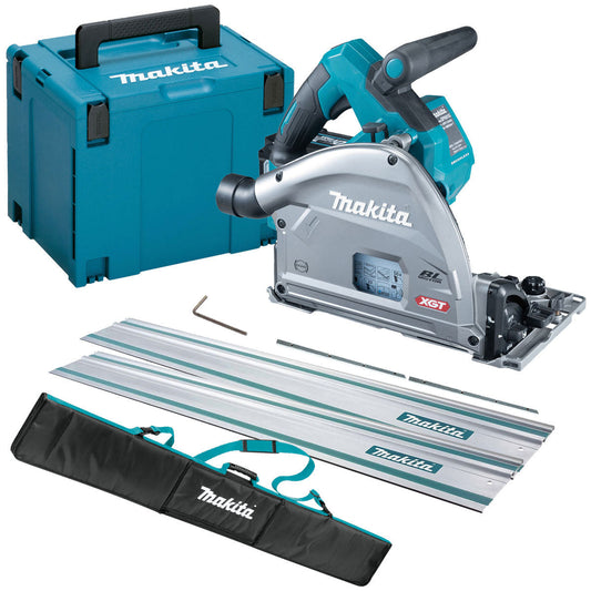 Makita SP001GZ03 40Vmax Brushless 165mm Plunge Saw With 2 x 1.5m Guide Rail & Case + Rail Bag