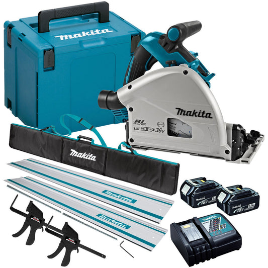 Makita DSP601ZJU 36V Brushless AWS Plunge Saw Set 2 x 5.0Ah Batteries & Accessories