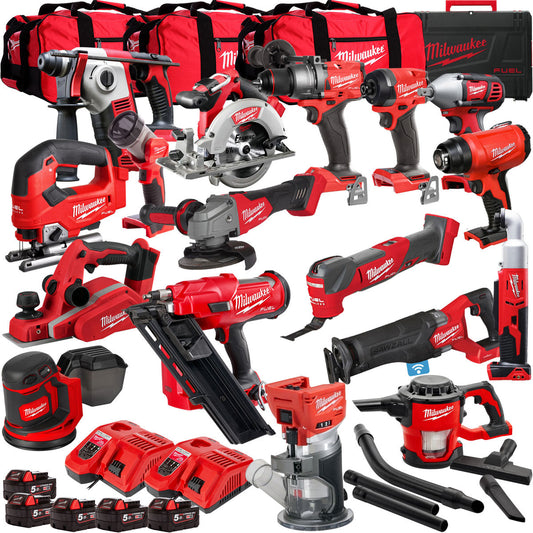 Milwaukee 18V 17 Piece Power Tool Kit with 5 x 5.0Ah Batteries T4TM-39