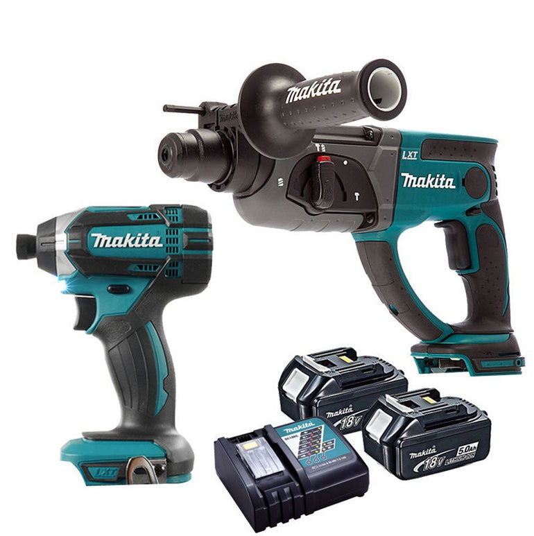 Makita Rotary Hammer Drill & Impact Driver with 2 x 5.0Ah Batteries & Charger