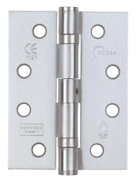 ECLIPSE SATIN CHROME GRADE 11 FIRE RATED BALL BEARING HINGES 102MM X 76MM 3 PACK