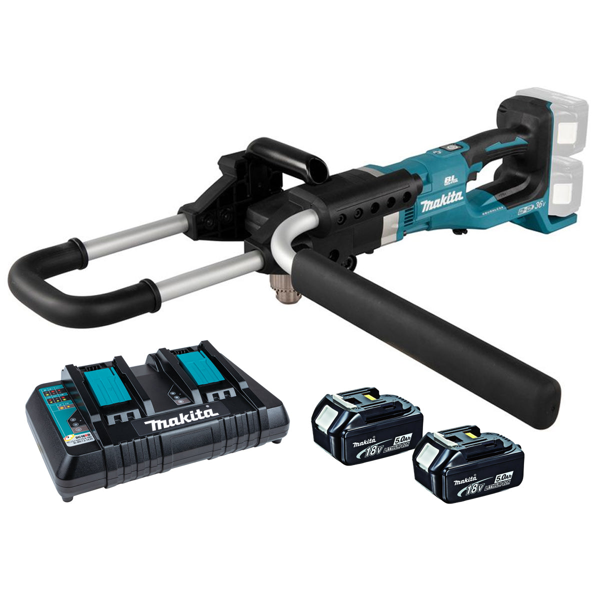 Makita DDG460T2X7 36V LXT Brushless Earth Auger With 2 x 5.0Ah Batteries & Charger