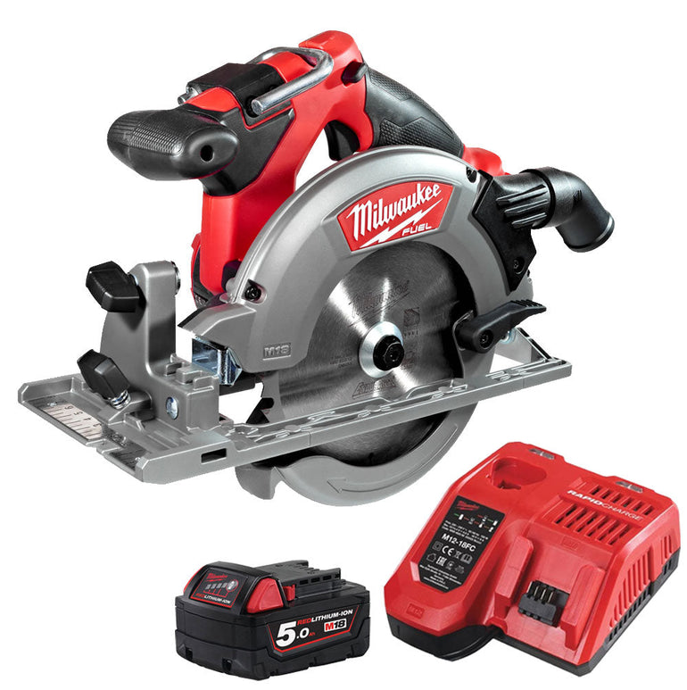 Milwaukee M18CCS55-0 18V Brushless 165mm Circular Saw with 1 x 5.0Ah Battery & Fast Charger