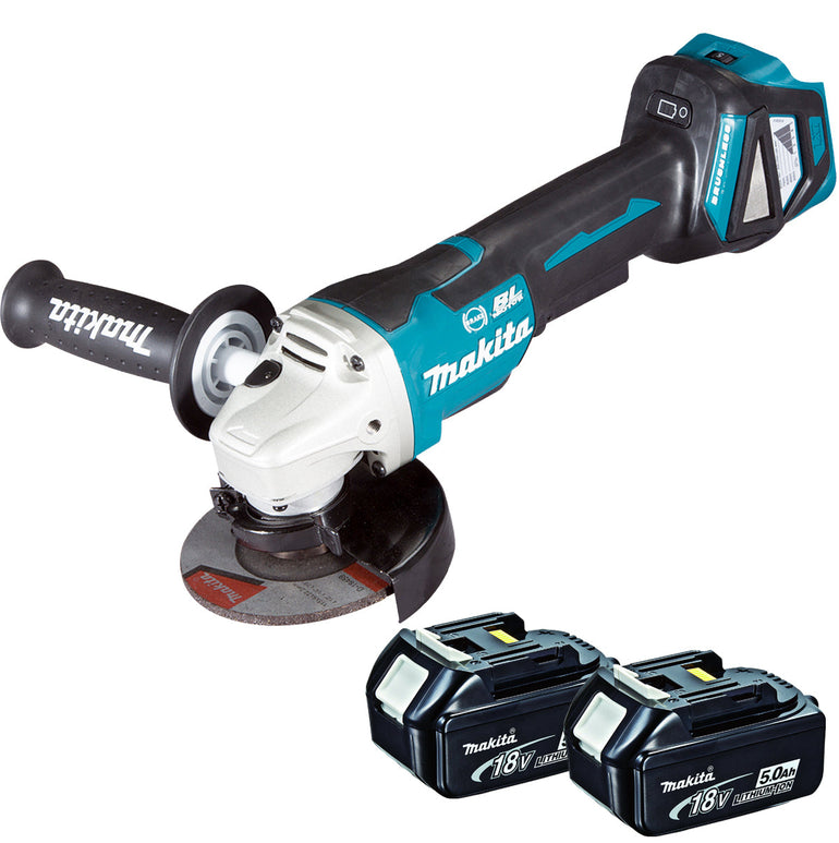 Makita DGA463 18V Brushless 115mm Angle Grinder with 2 x 5.0Ah Batteries