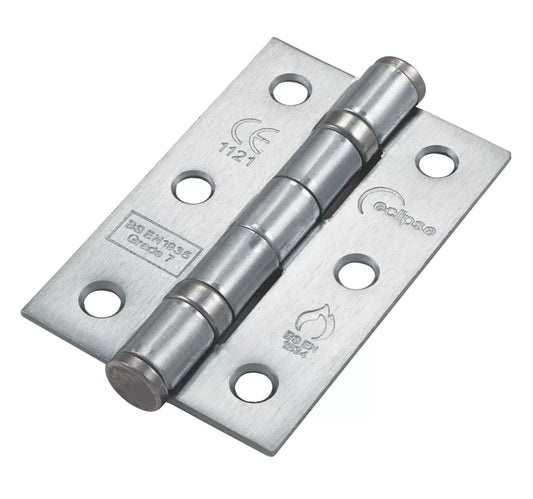 ECLIPSE SATIN CHROME GRADE 7 FIRE DOOR BALL BEARING HINGES 76MM X 51MM 20 PACK