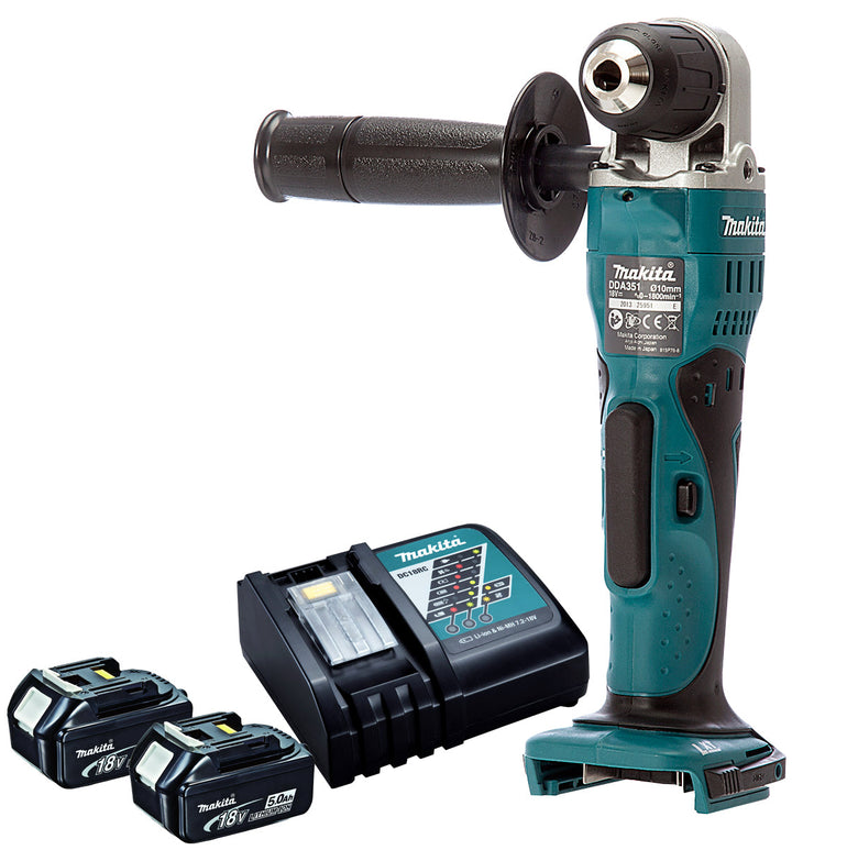 Makita DDA351Z 18v Li-Ion Cordless Angle Drill With 2 x 5.0Ah Batteries & Charger