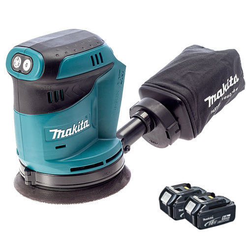 Makita DBO180Z 18V 125mm Random Orbital Sander with 2 x 5.0Ah Batteries