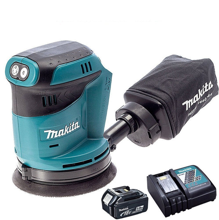 Makita DBO180Z 18V 125mm Orbital Sander with 1 x 5.0Ah Battery & Charger