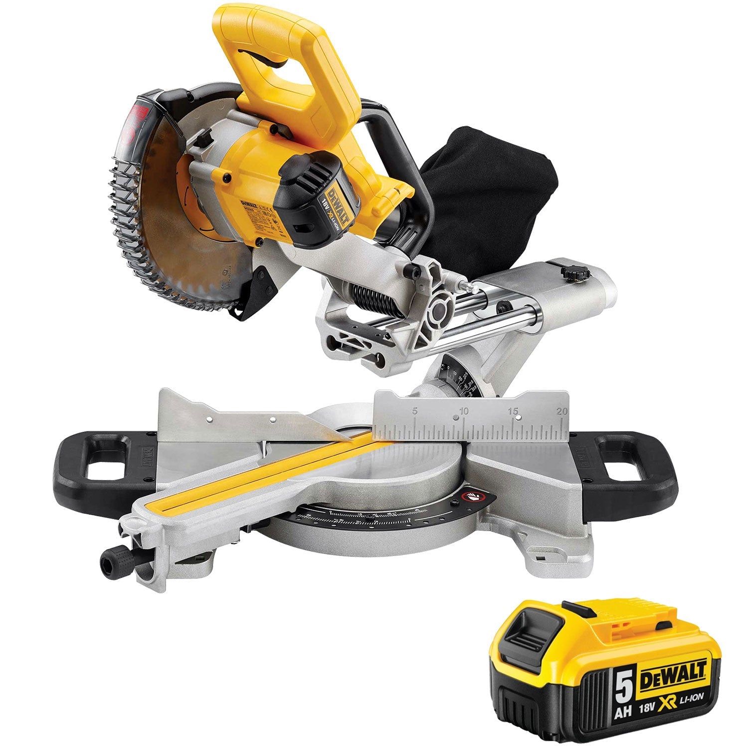 DeWalt DCS365N 18v XR 184mm XPS Slide Mitre Saw Body With 5.0Ah Battery