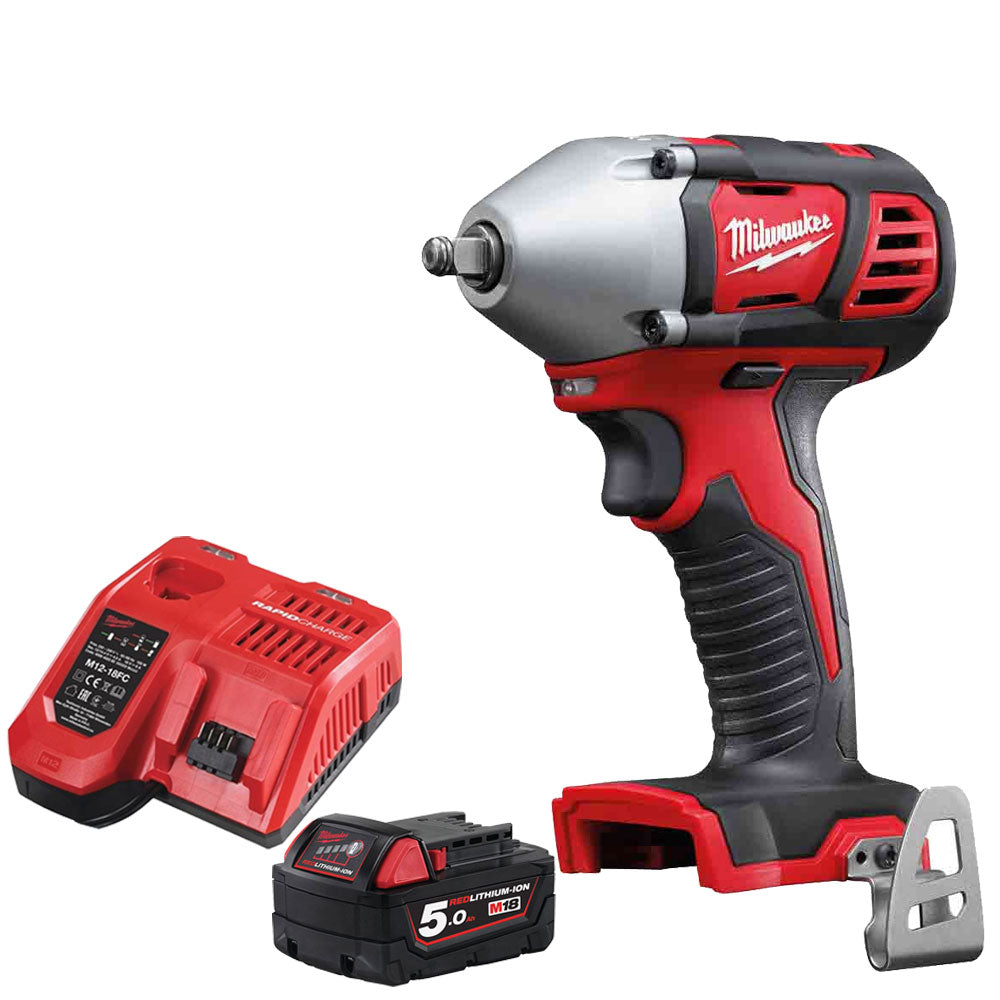 Milwaukee M18BIW38-0 18V Compact 3/8In Impact Wrench with 1 x 5.0Ah Battery & Fast Charger