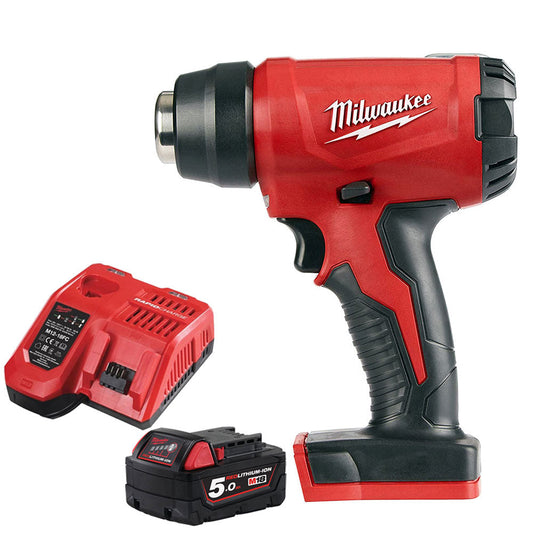 Milwaukee M18BHG-0 18V Cordless Compact Heat Gun with 1 x 5.0Ah Battery & Fast Charger