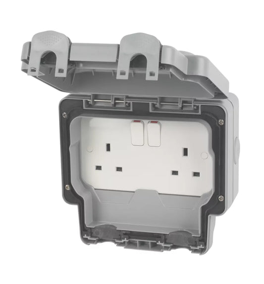 MK IP66 13A 2-GANG DP WEATHERPROOF OUTDOOR SWITCHED SOCKET