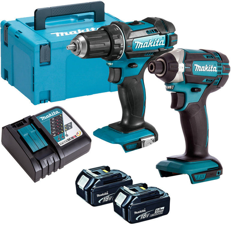 Makita DLX2131TJ 18V Combi Drill + Impact Driver Twin Kit With 2 x 5.0Ah Battery Charger In Type 3 Case