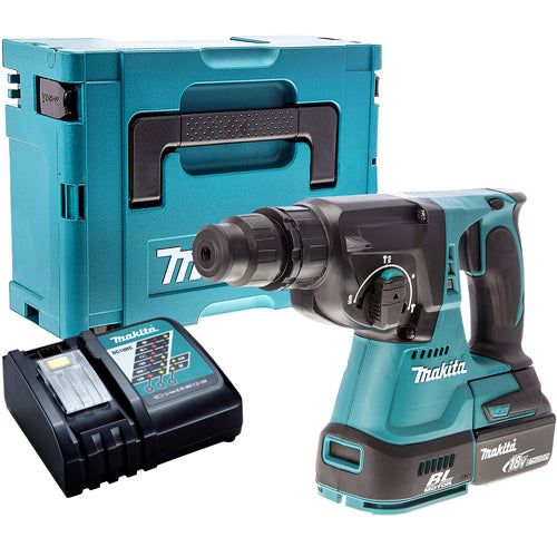 Makita DHR242Z 18V SDS+ Brushless Hammer Drill with 1 x 5.0Ah Battery Charger & Type 4 Case