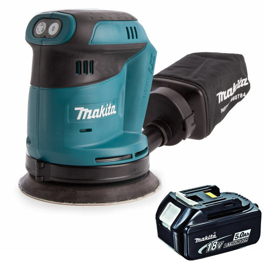 Makita DBO180Z 18V 125mm Random Orbital Sander With 1 x 5.0Ah Battery