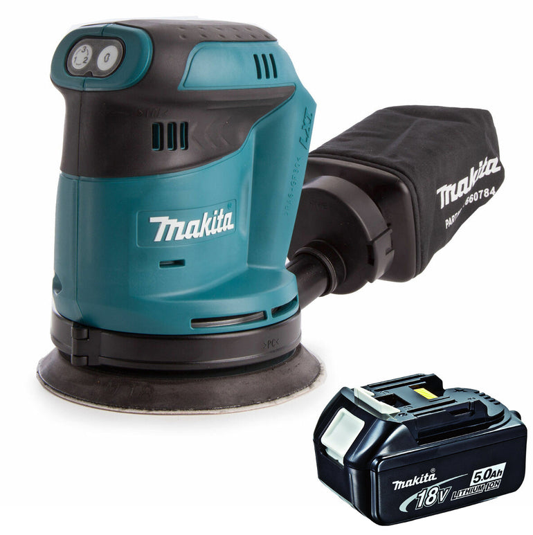 Makita DBO180Z 18V 125mm Random Orbital Sander With 1 x 5.0Ah Battery