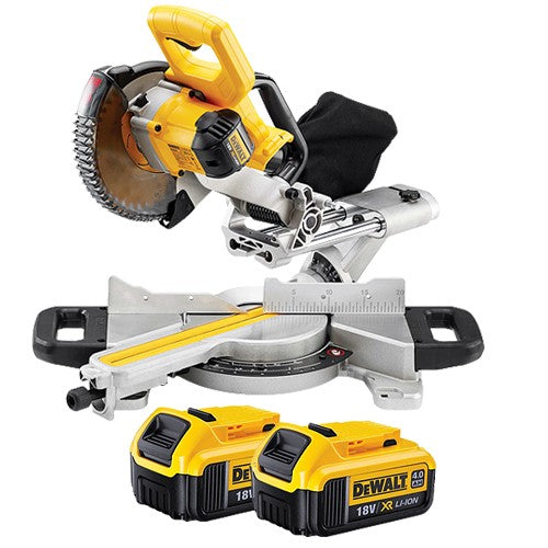 DeWalt DCS365N 18v XR 184mm XPS Slide Mitre Saw Body With 2 x 4.0Ah Batteries