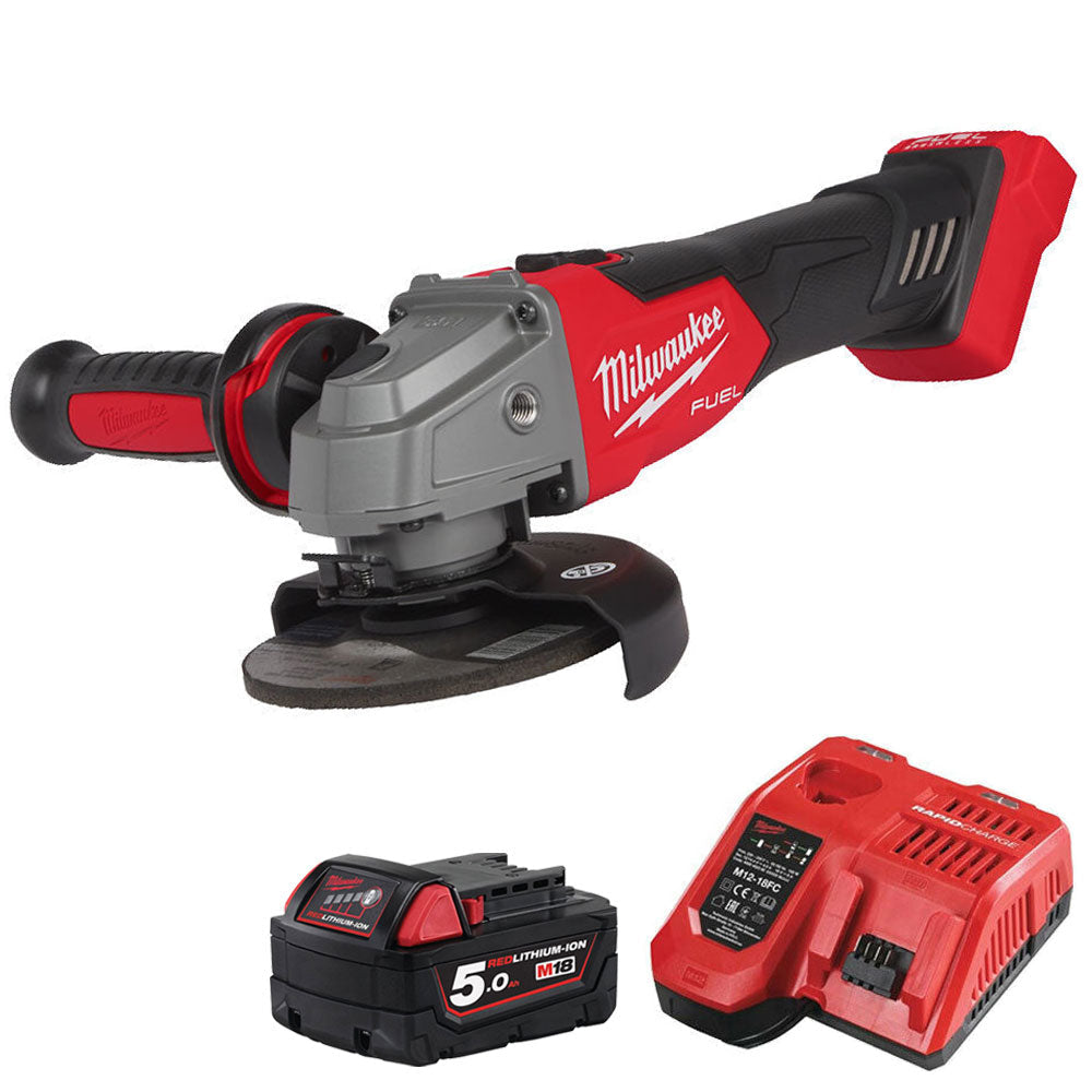 Milwaukee M18FSAG115X-0 18V Fuel Brushless Angle Grinder with 1 x 5.0Ah Battery & Charger