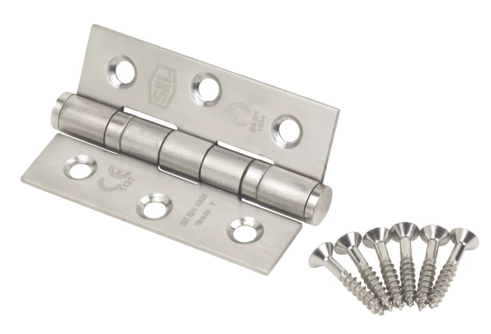 SMITH & LOCKE SATIN STAINLESS STEEL GRADE 7 FIRE RATED BALL BEARING HINGES 76MM X 51MM 2 PACK