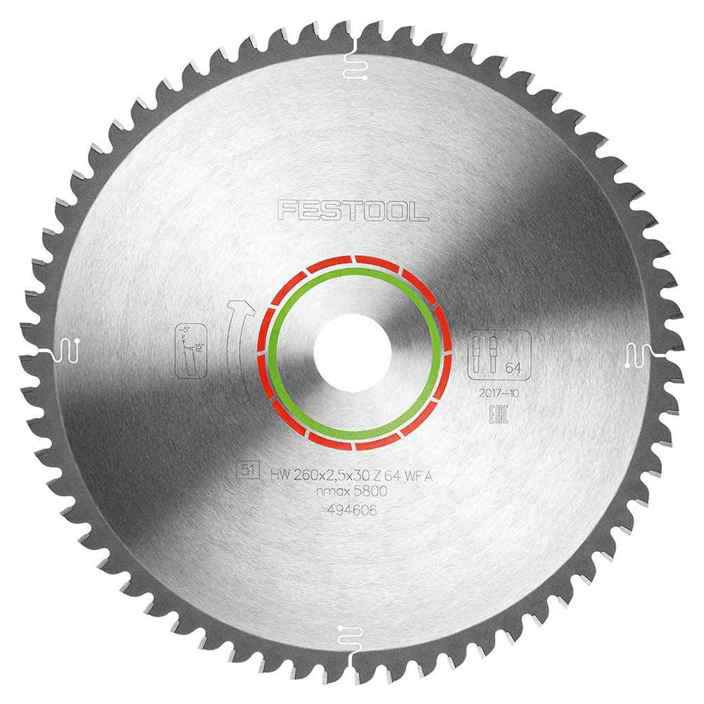 Festool 260mm x 2.5mm x 30mm 64T Laminate / HPL Saw Blade - 494606