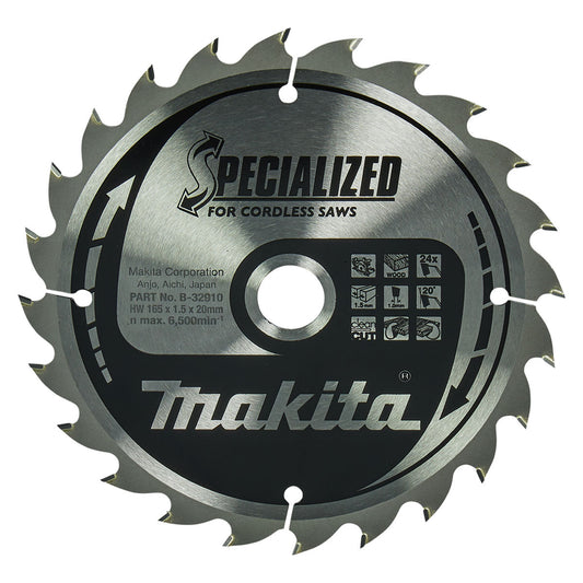 Makita 165 x 20 mm x 24T Wood Specialized Circular Saw Blade B-32910