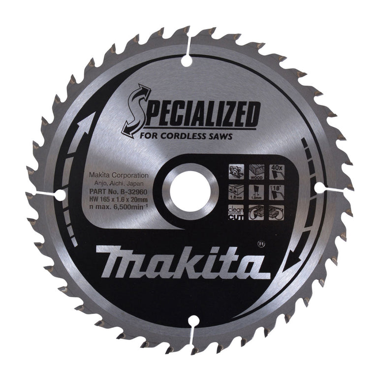 Makita 165mm 40T Wood Specialized Circular Saw Blade B-32960