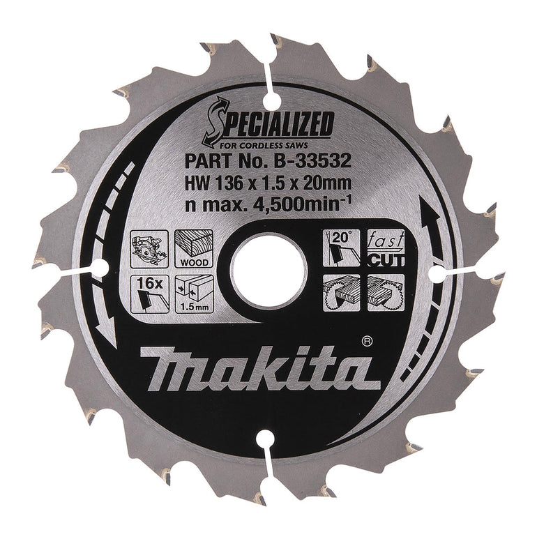 Makita 136mm 16T Wood Specialized Circular Saw Blade B-33532