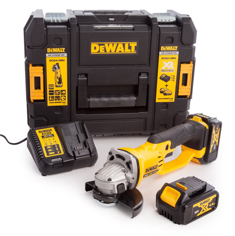 Dewalt DCG412M2 18V XR 125mm Angle Grinder 2 x 4.0Ah Battery Charger Tstak Case