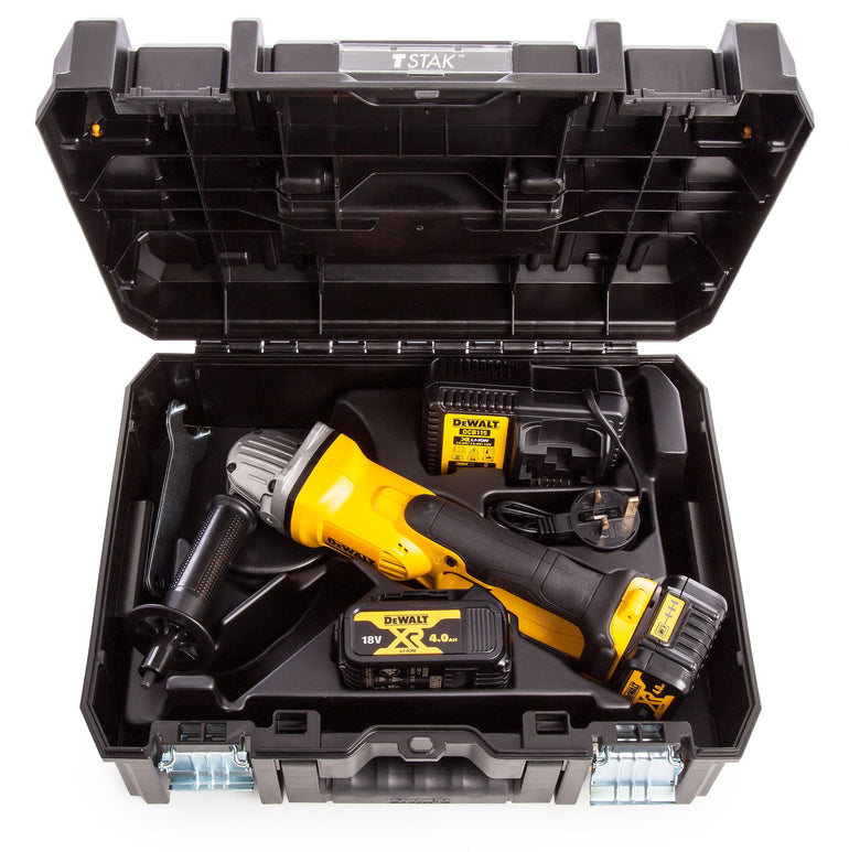 Dewalt DCG412M2 18V XR 125mm Angle Grinder 2 x 4.0Ah Battery Charger Tstak Case