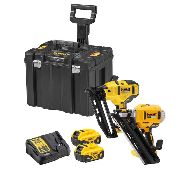 Dewalt DCK264P2T 18V Twin Pack Brushless Nailer 2 x 5.0Ah Battery Charger & TSTAK