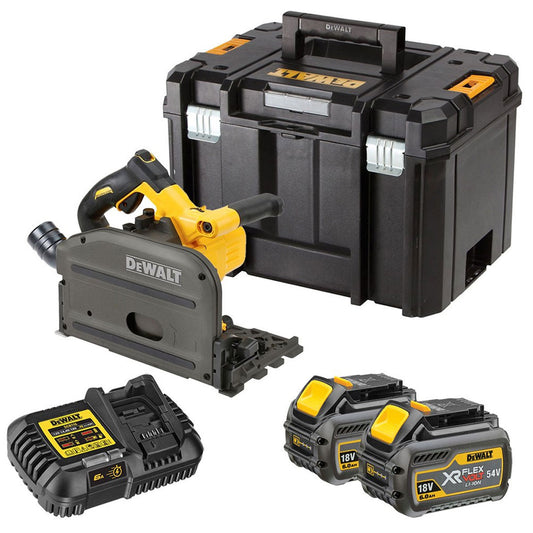 Dewalt DCS520T2 54V Flexvolt Brushless 165mm Plunge Saw with 2 x 6.0Ah Batteries Charger & Case