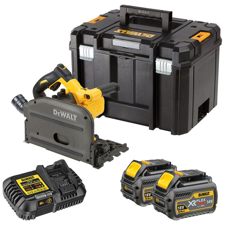 Dewalt DCS520T2 54V Flexvolt Brushless 165mm Plunge Saw with 2 x 6.0Ah Batteries Charger & Case