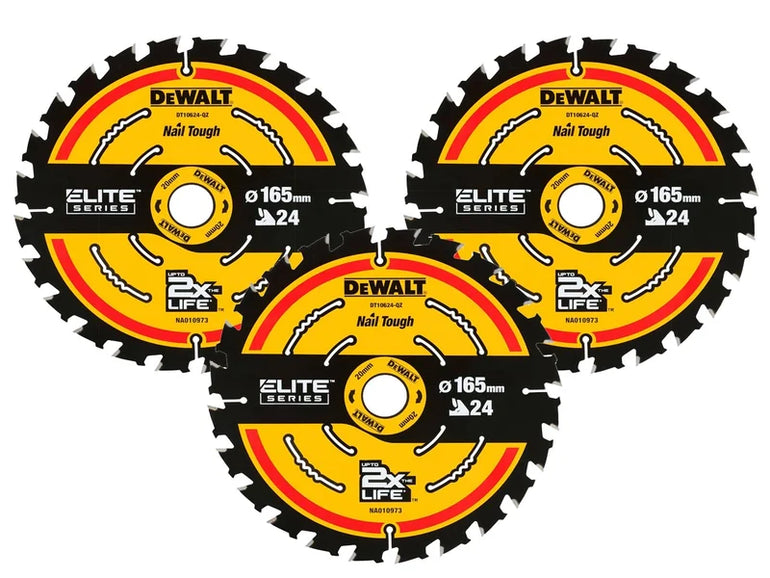 DeWalt DT10624 -QZ 3pc 165mm 24T 20mm Extreme Cordless Circular Saw Blade 3Pk