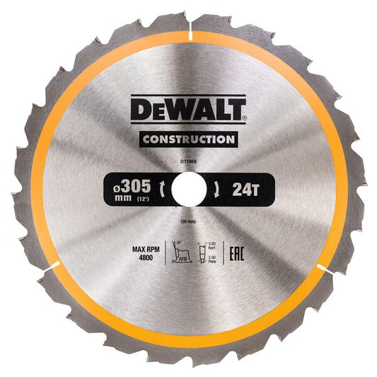 DEWALT DT1958-QZ CIRCULAR SAW BLADE CONSTRUCTION 305MM X 30MM X 24 TEETH
