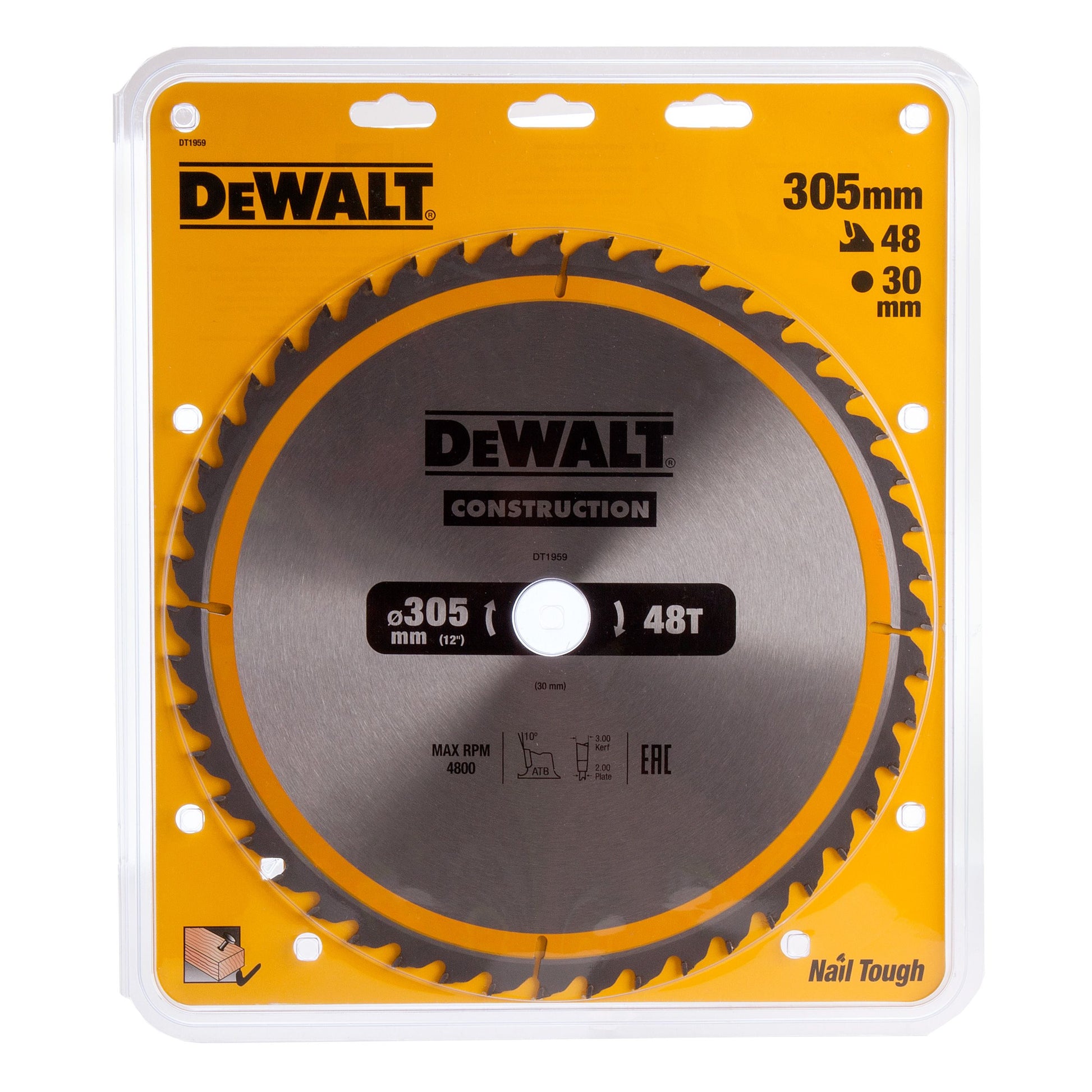 DEWALT DT1959-QZ CIRCULAR SAW BLADE CONSTRUCTION 305MM X 30MM X 48 TEETH