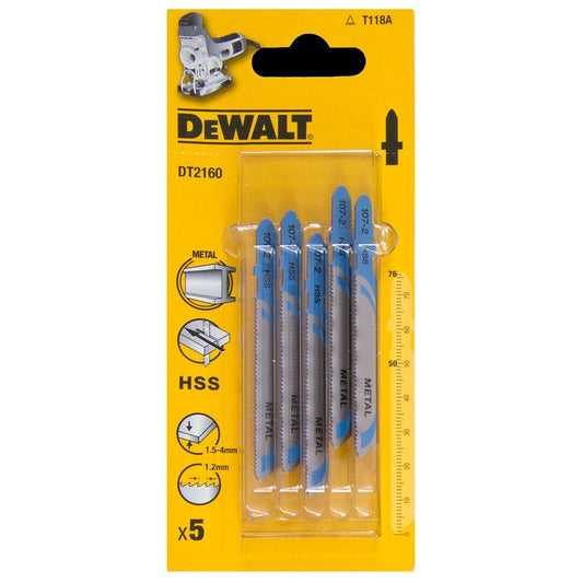 DEWALT DT2160-QZ T118A HSS JIGSAW BLADES FOR METAL X5 PCS